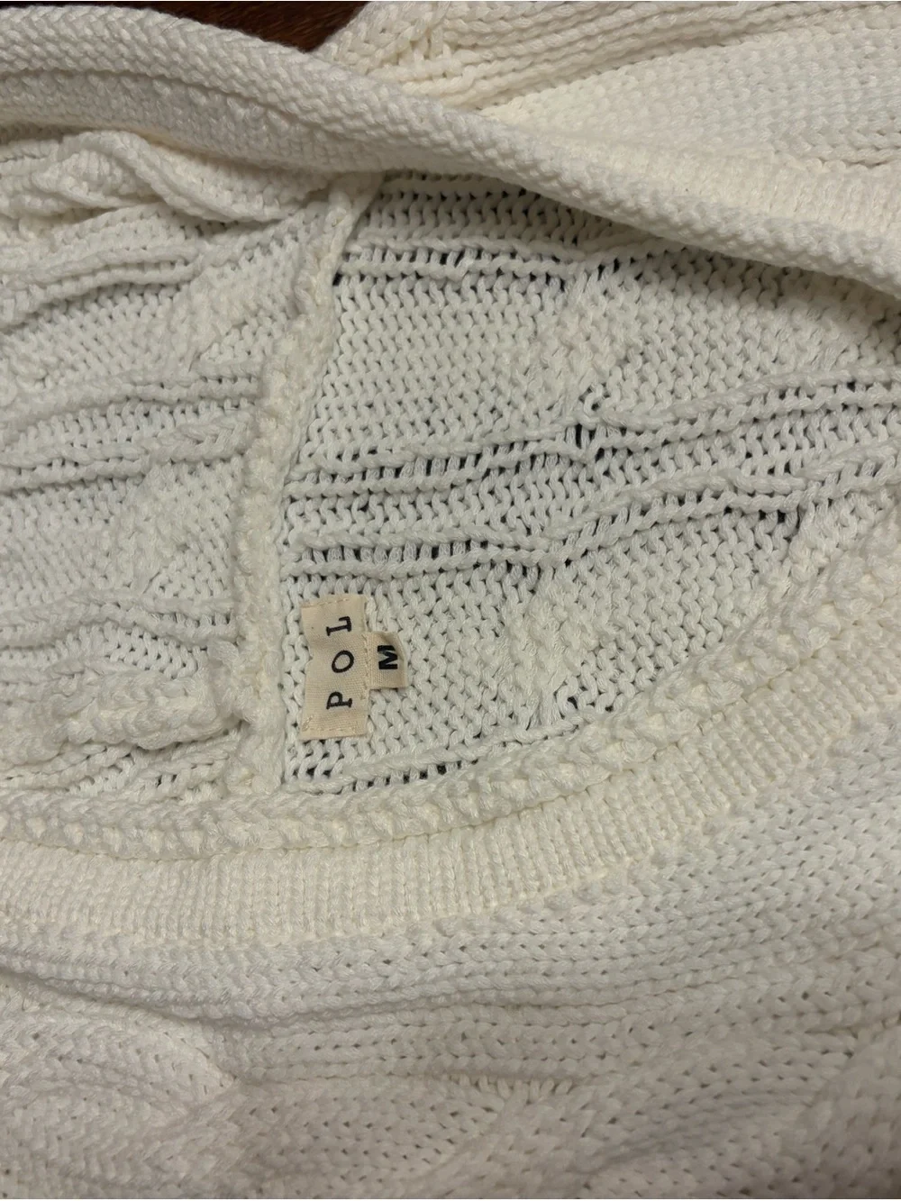 BOHO Style POL Brand Off White Cable-Knit Hooded Turtleneck Sweater